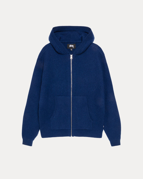 Waffle Cashmere Zip Hood Mens Long Sleeve In Navy