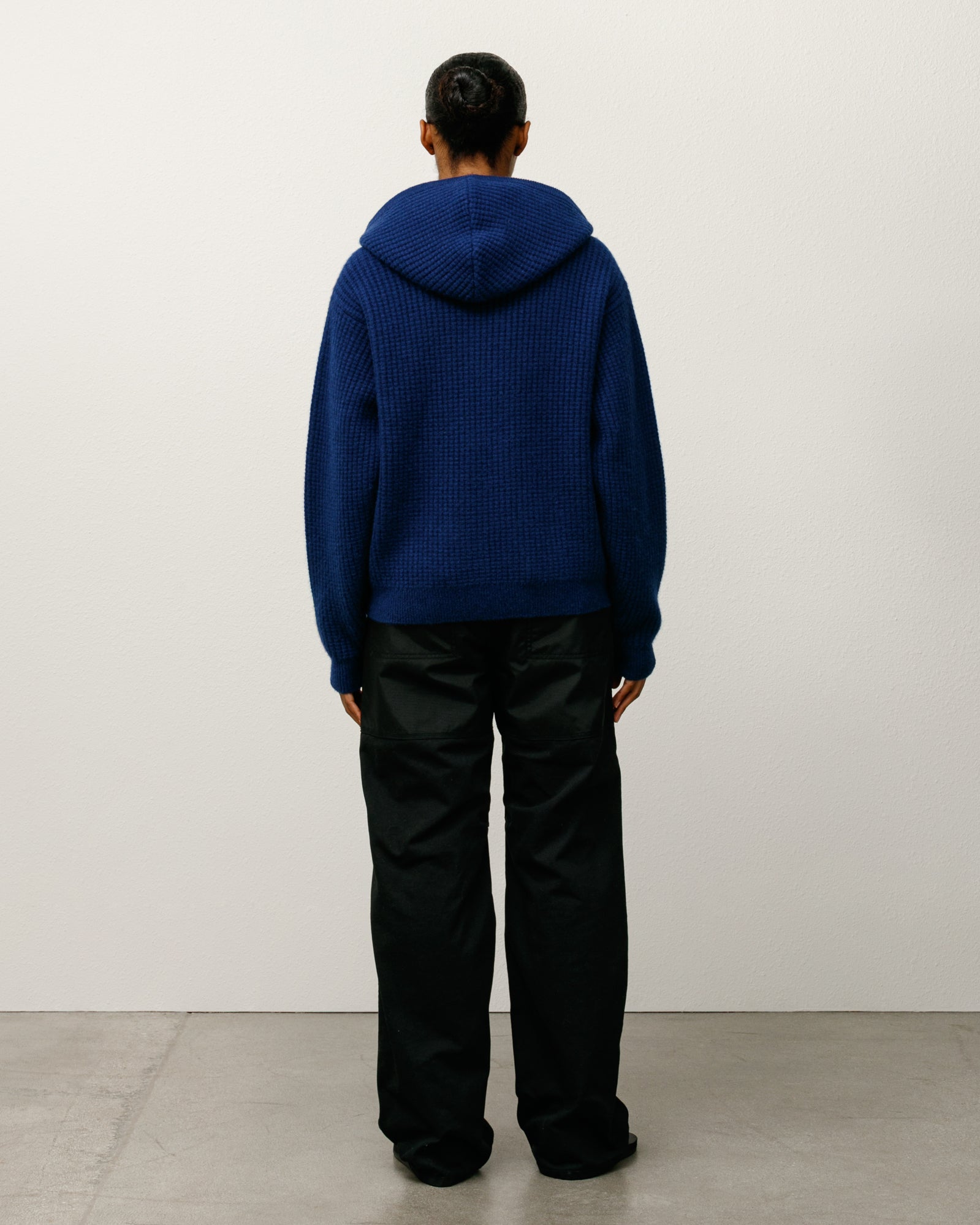 Waffle Cashmere Zip Hood Mens Long Sleeve In Navy