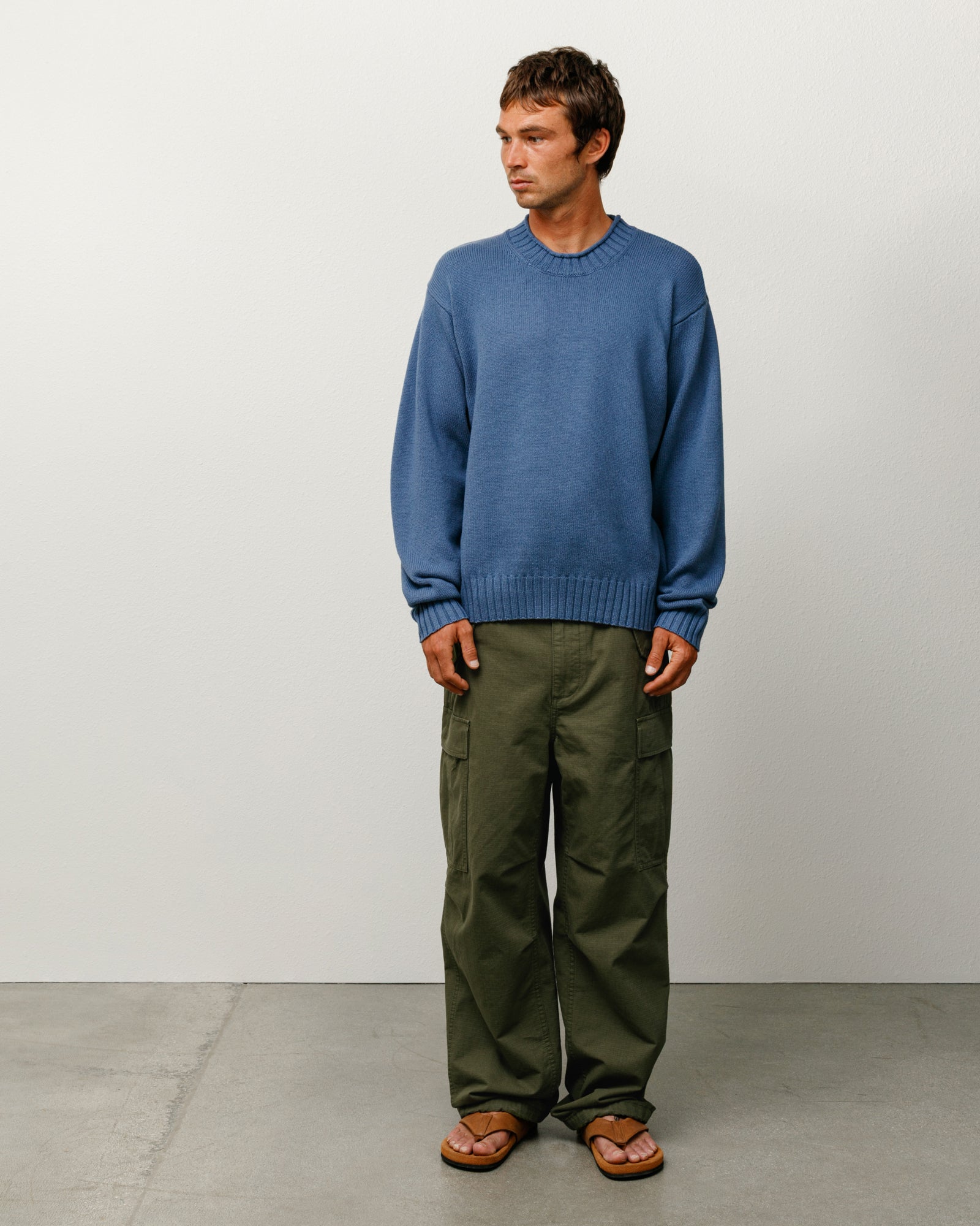 Tonal Mock Neck Sweater Mens Long Sleeve In Washed Blue