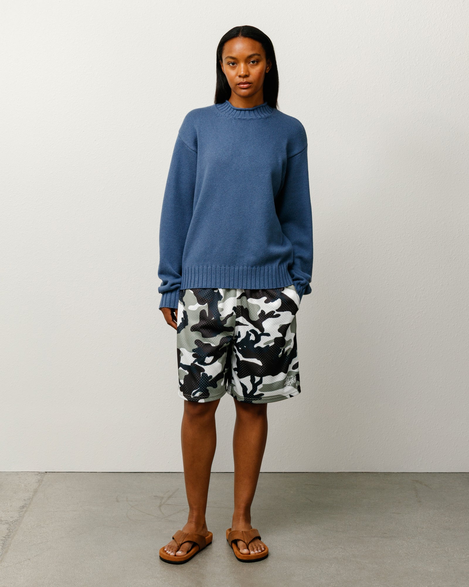 Tonal Mock Neck Sweater Mens Long Sleeve In Washed Blue