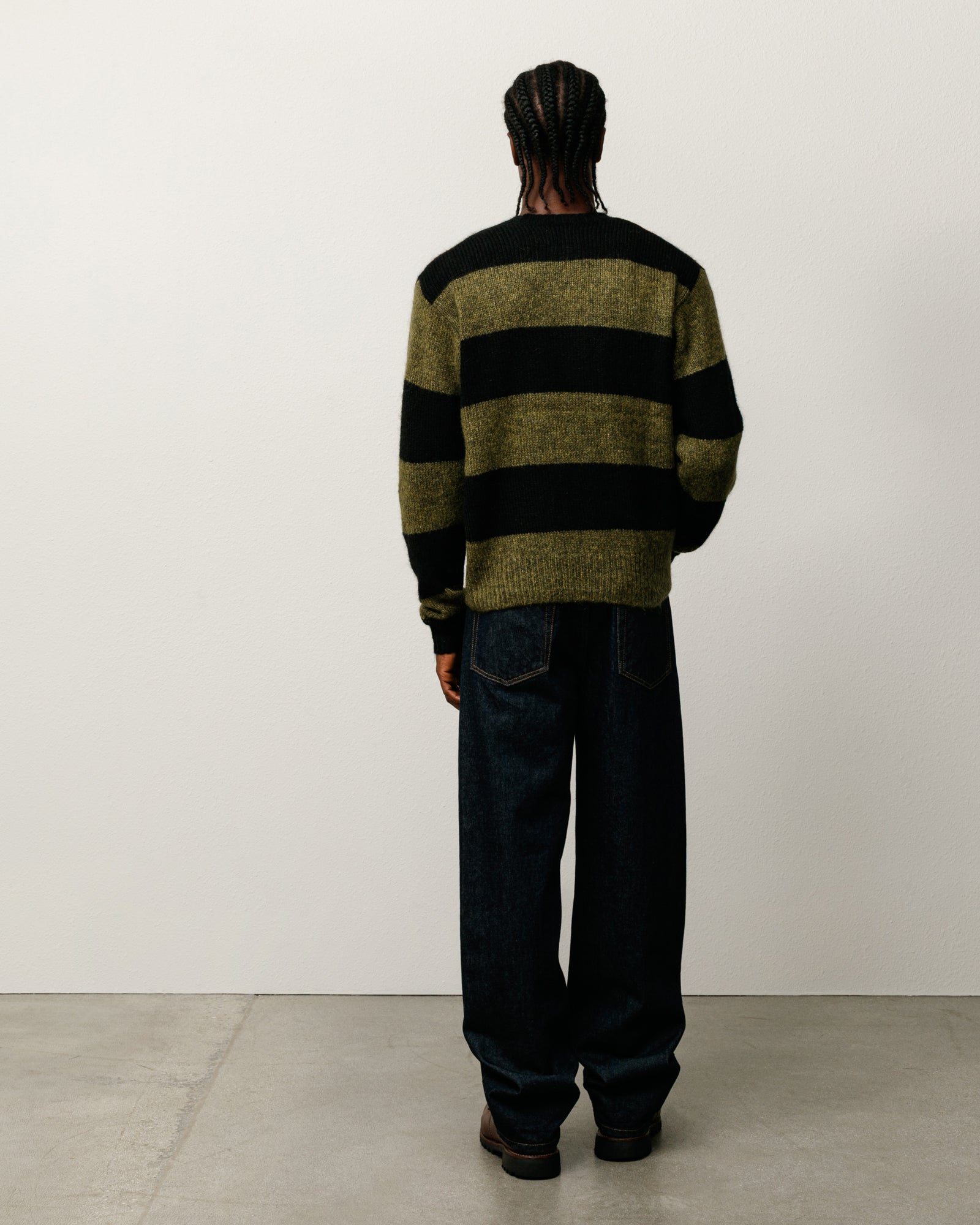 Big Stripe Crew Mens Long Sleeve In Dark Olive