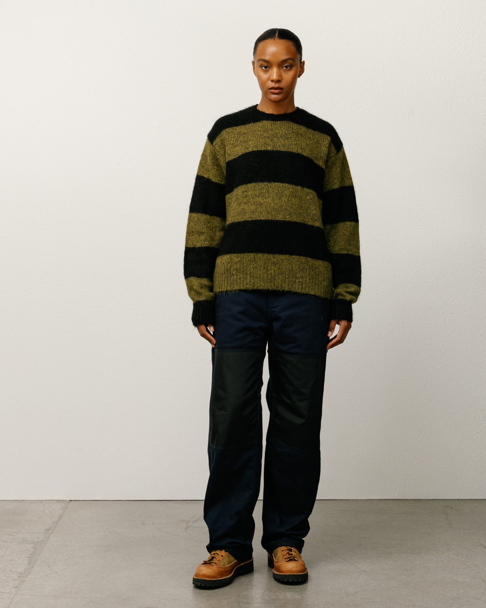 Big Stripe Crew Mens Long Sleeve In Dark Olive