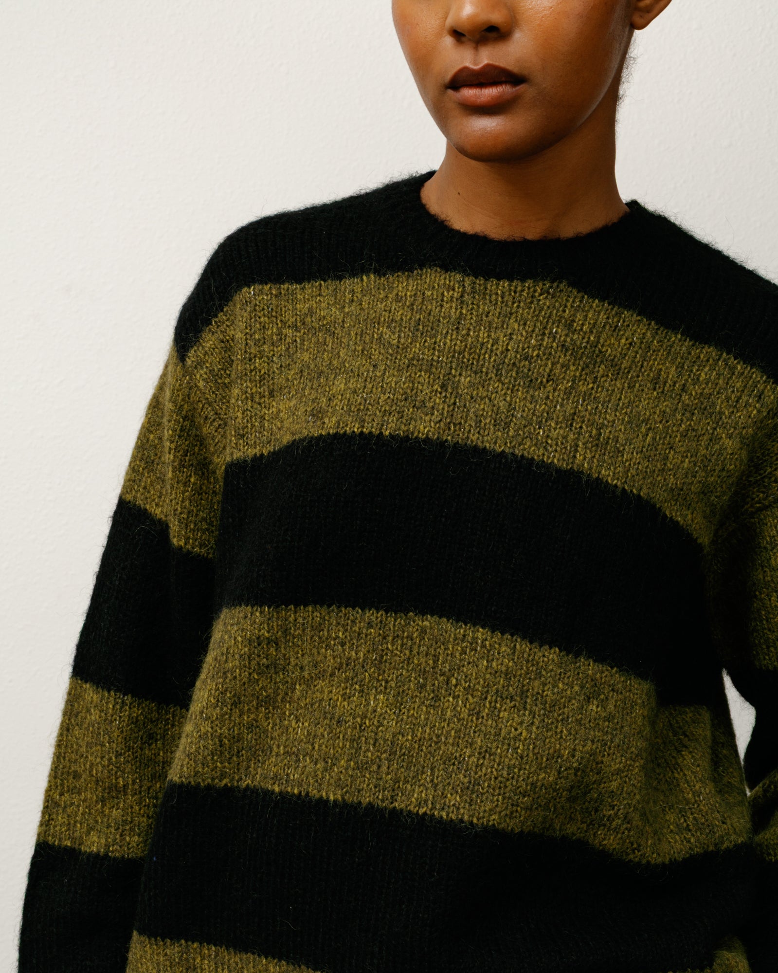 Big Stripe Crew Mens Long Sleeve In Dark Olive