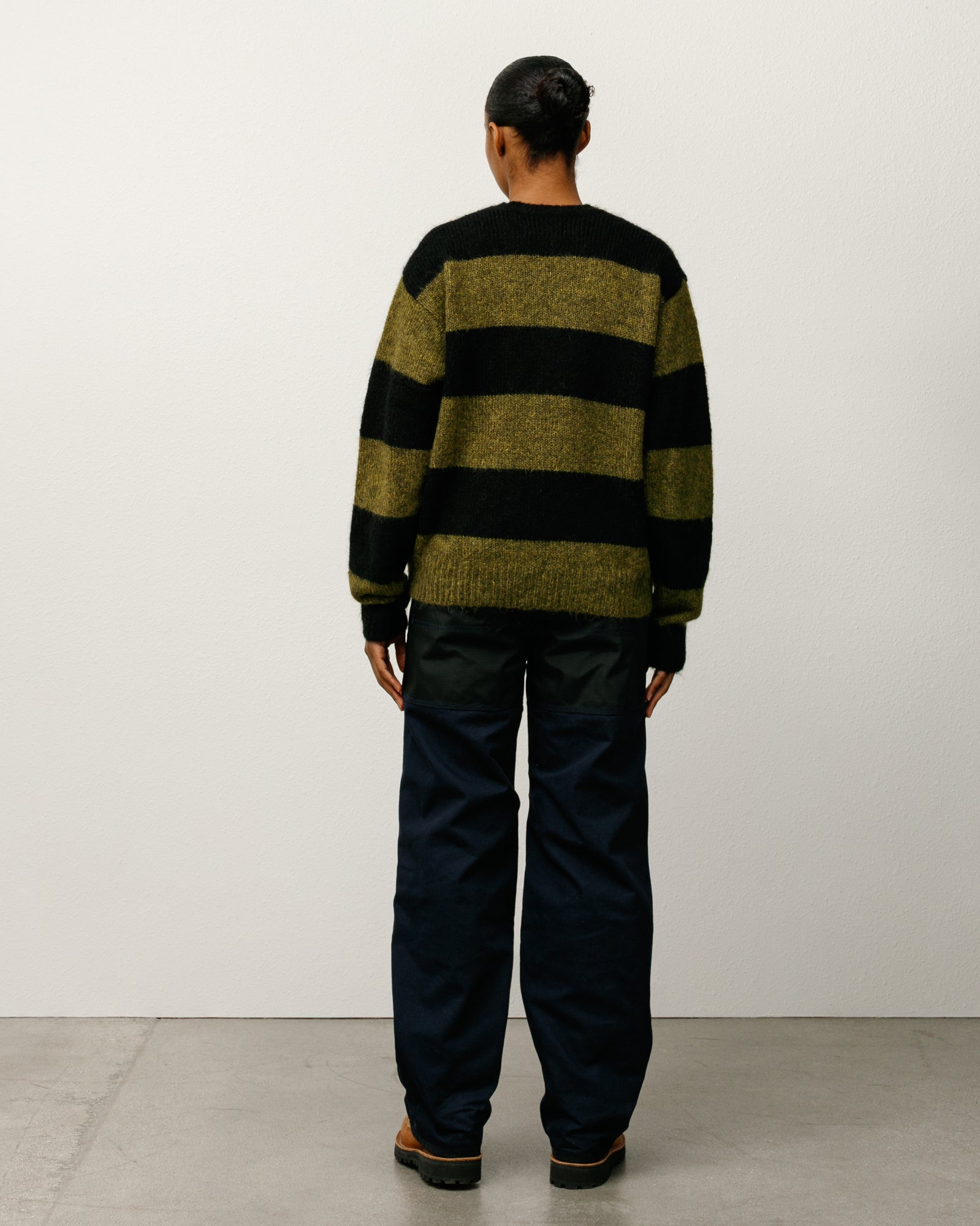 Big Stripe Crew Mens Long Sleeve In Dark Olive