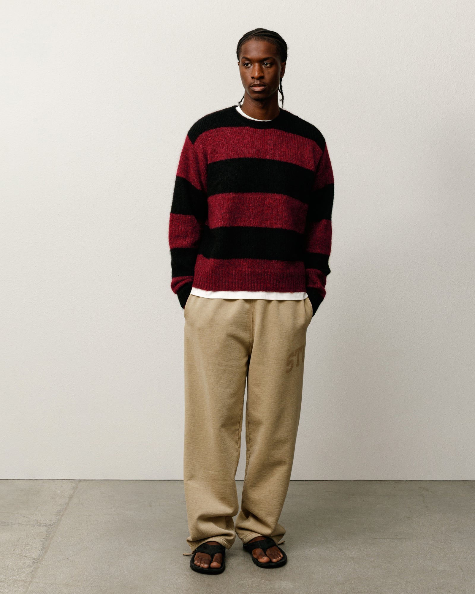 Big Stripe Crew Mens Long Sleeve In Red