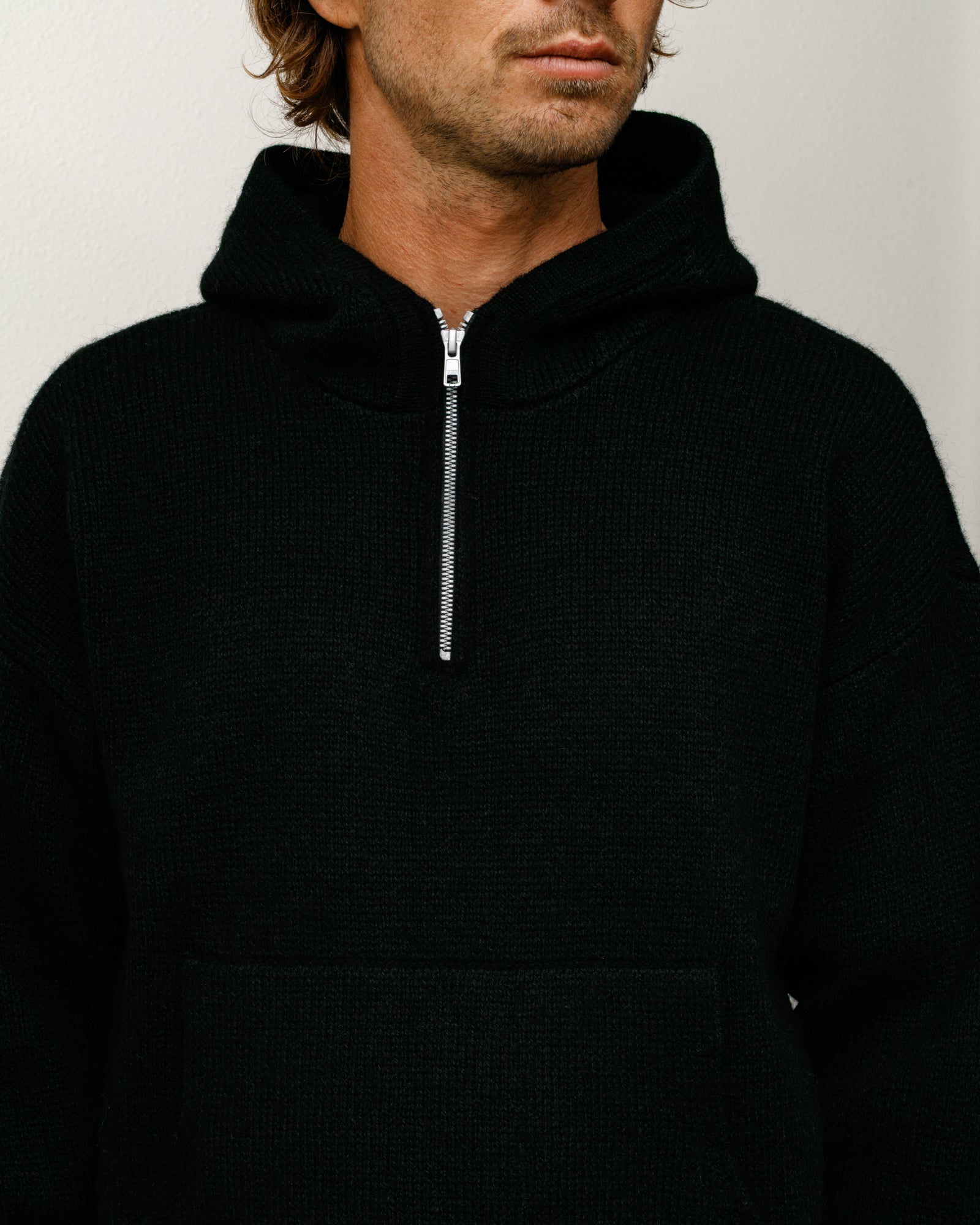 Quarter Zip Knit Hoodie – Black | Tops & Knits | Stüssy Canada