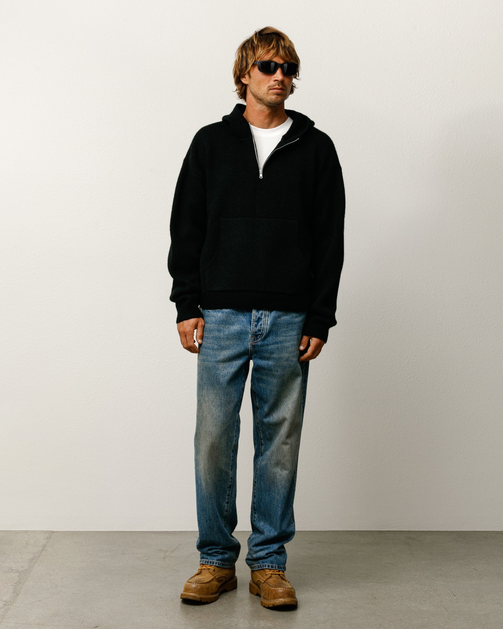 Quarter Zip Knit Hoodie – Black | Tops & Knits | Stüssy Canada