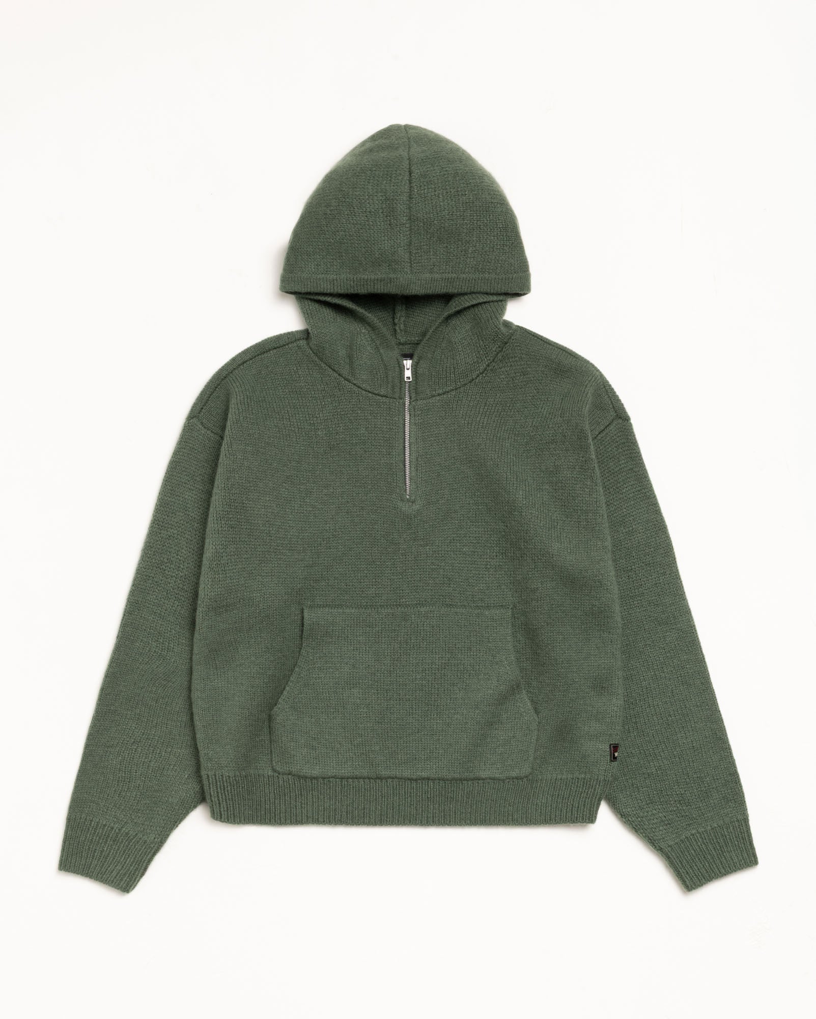Quarter Zip Sweater Hood Mens Long Sleeve In Green