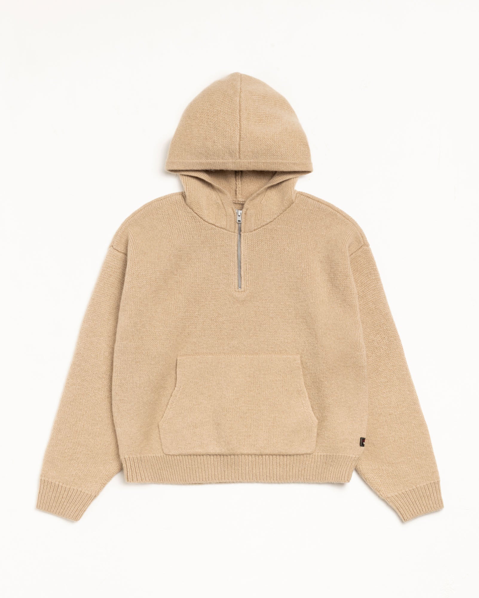 Quarter Zip Sweater Hood Mens Long Sleeve In Tan