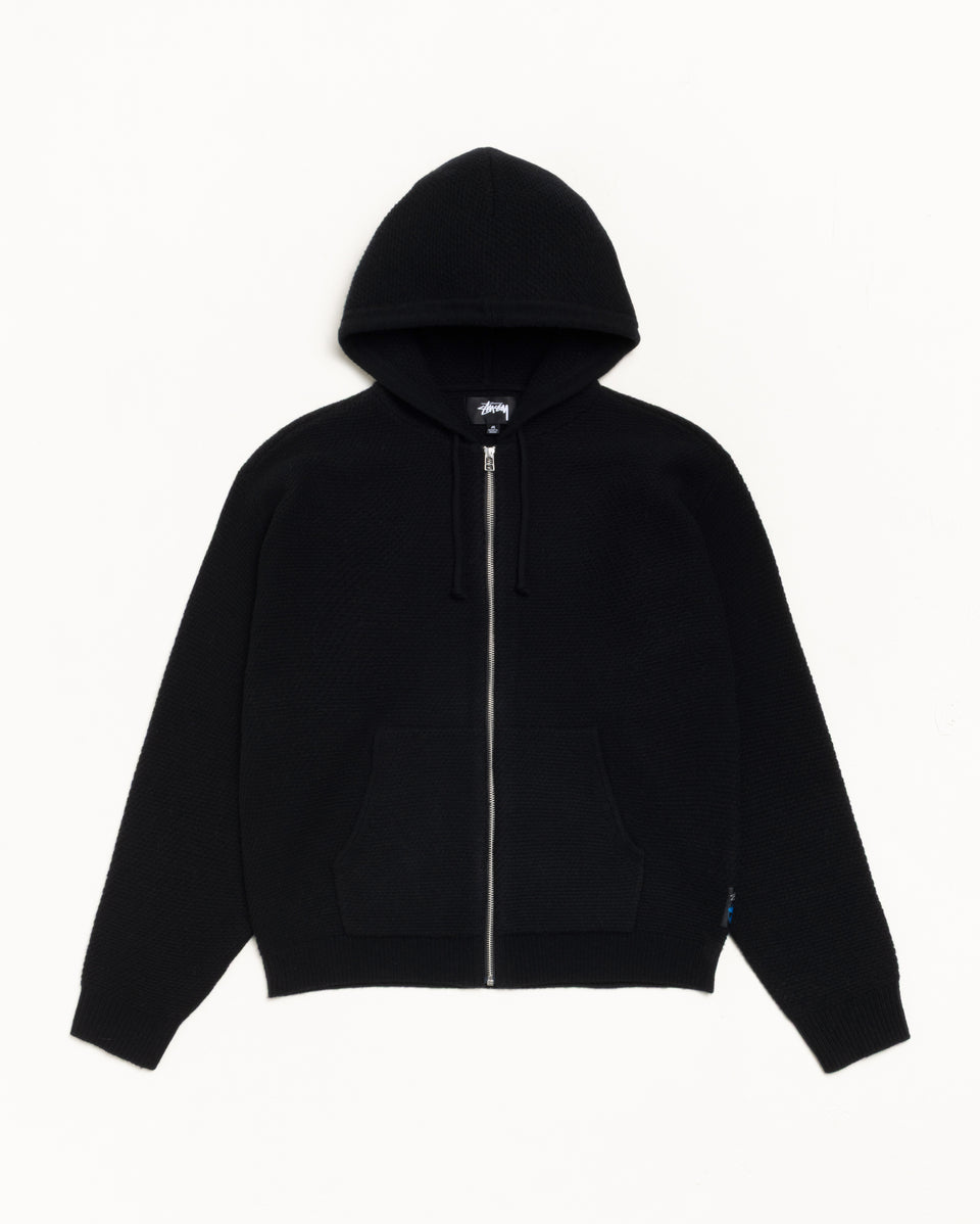 Textured Zip Hooded Sweater Mens Long Sleeve In Black
