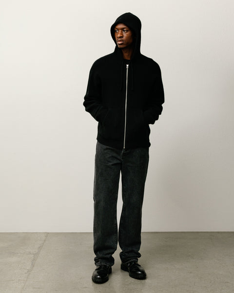 Textured Zip Hooded Sweater Mens Long Sleeve In Black