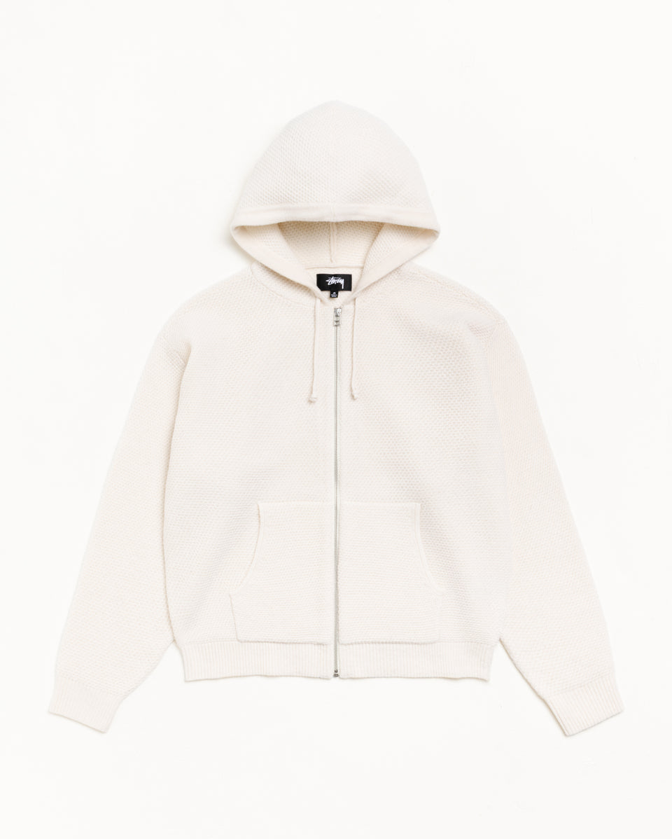 Textured Zip Hooded Sweater Mens Long Sleeve In Bone