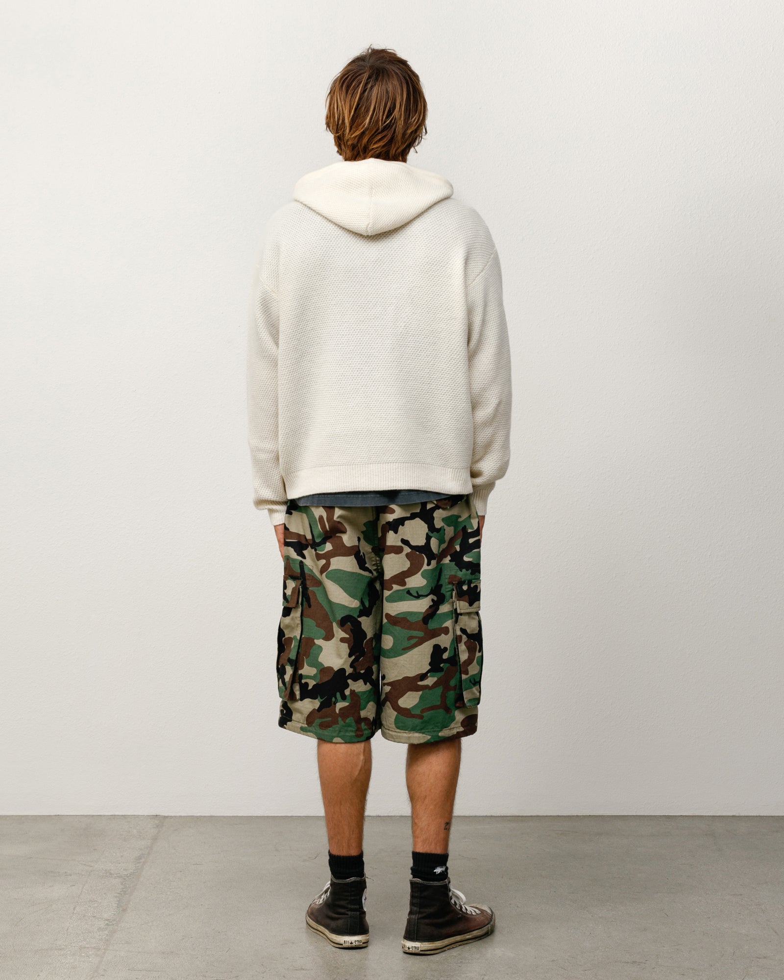 Textured Zip Hooded Sweater Mens Long Sleeve In Bone