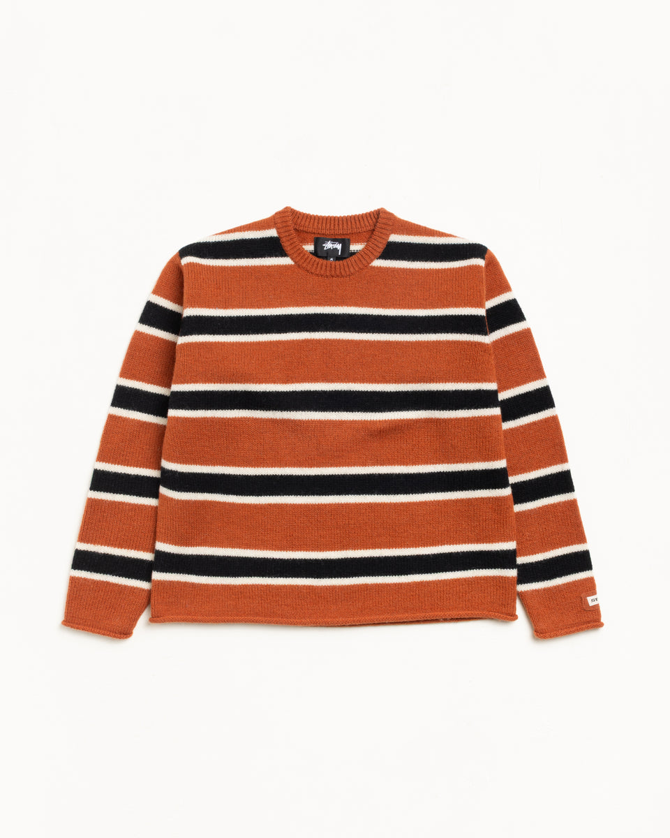 Striped Wool Sweater Mens Long Sleeve In Umber