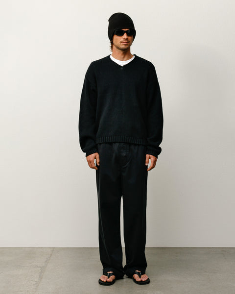 Roll V Neck Sweater Mens Long Sleeve In Black