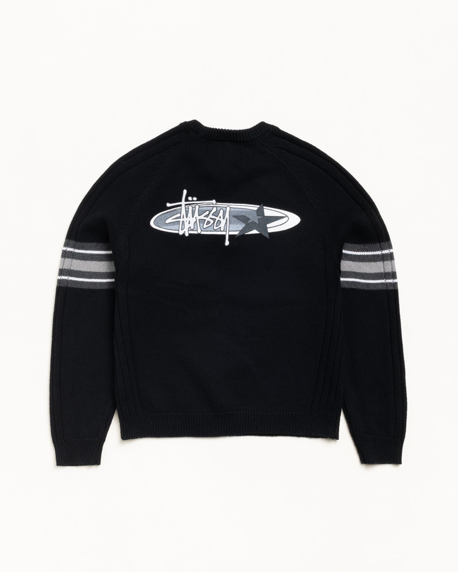 Stripe Raglan Crew Mens Long Sleeve In Black