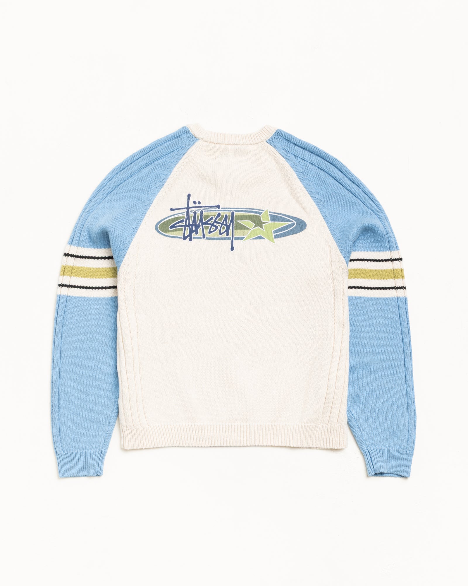 Stripe Raglan Crew Mens Long Sleeve In Blue