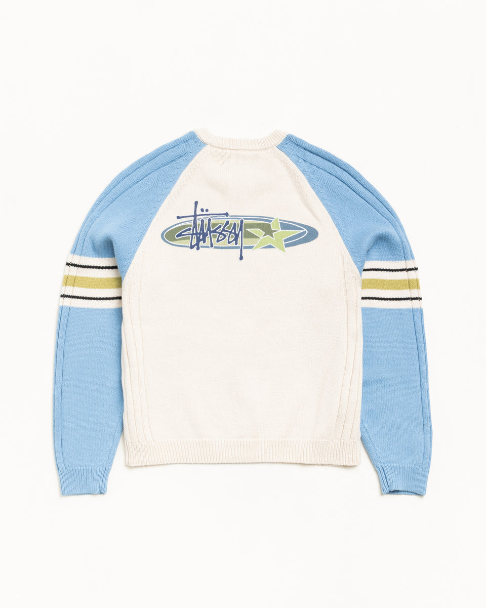 Stripe Raglan Crew Mens Long Sleeve In Blue