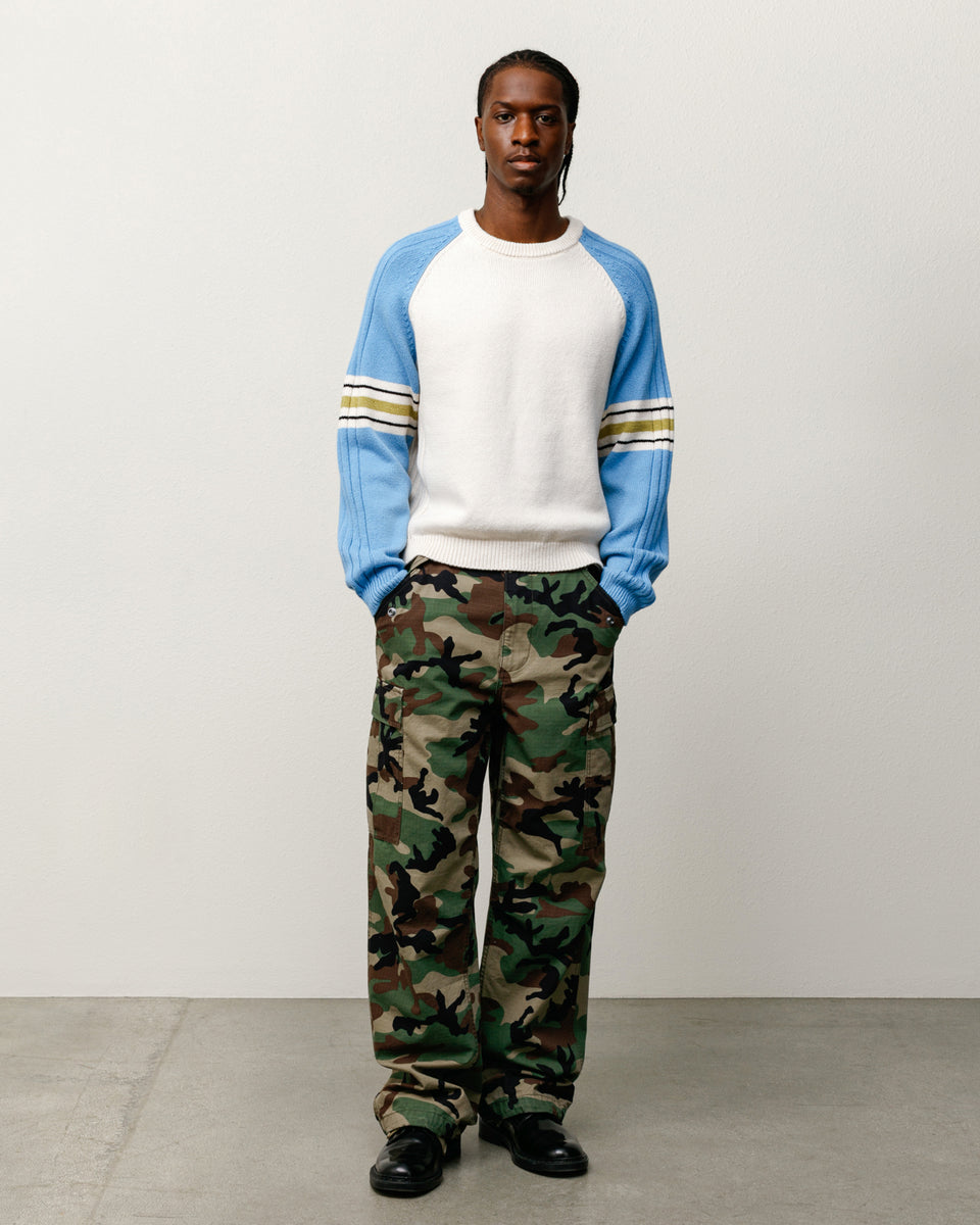 Stripe Raglan Crew Mens Long Sleeve In Blue