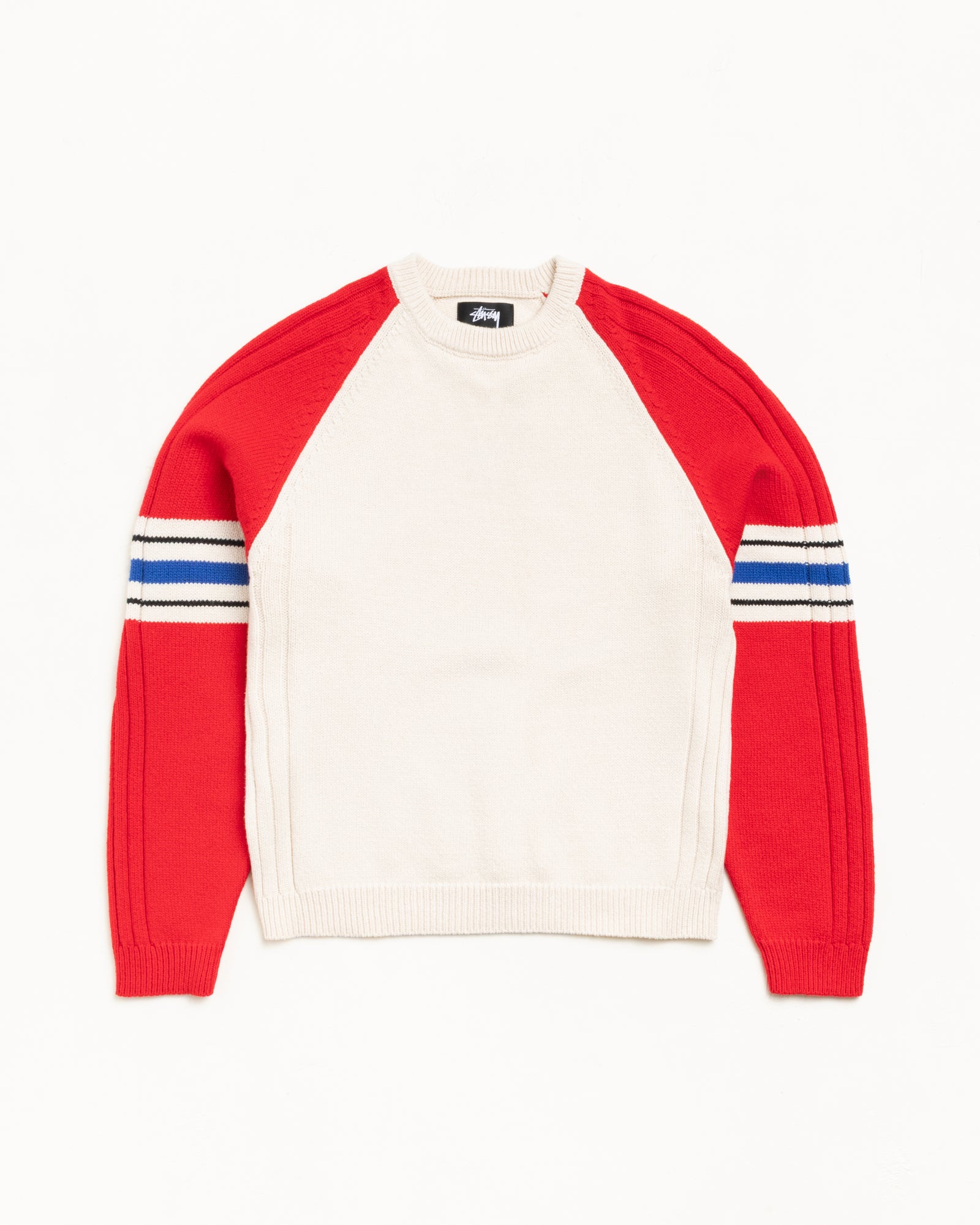 Stripe Raglan Crew Mens Long Sleeve In Red