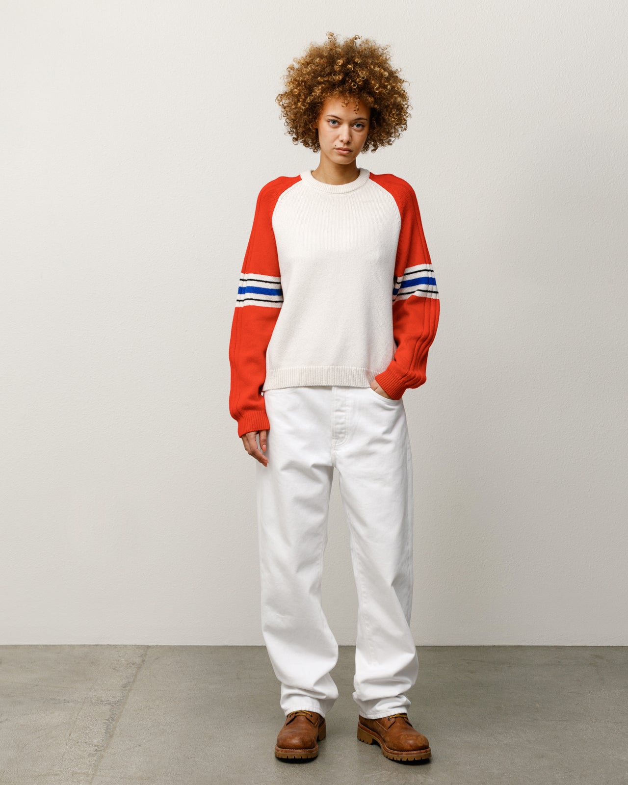 Stripe Raglan Crew Mens Long Sleeve In Red