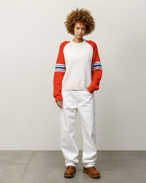 Stripe Raglan Crew Mens Long Sleeve In Red