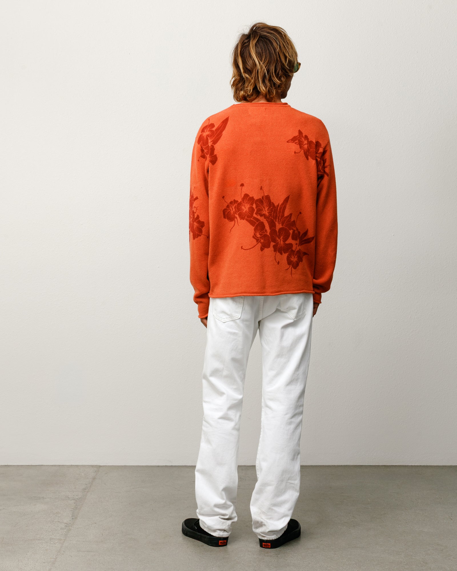 Floral Roll Neck Sweater Unisex Long Sleeve In Rust Back View