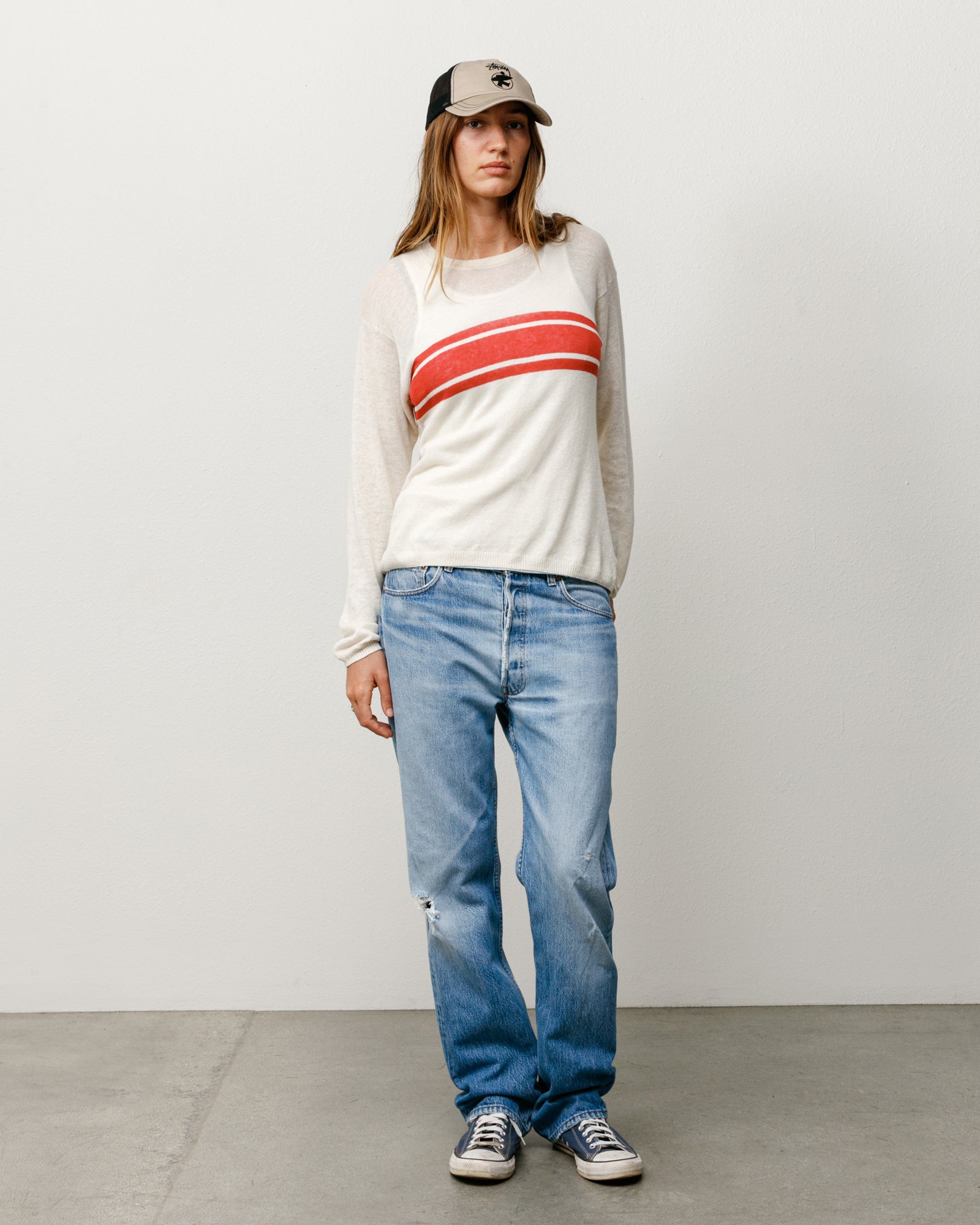 Striped Long Sleeve Sweater Unisex Long Sleeve In Bone