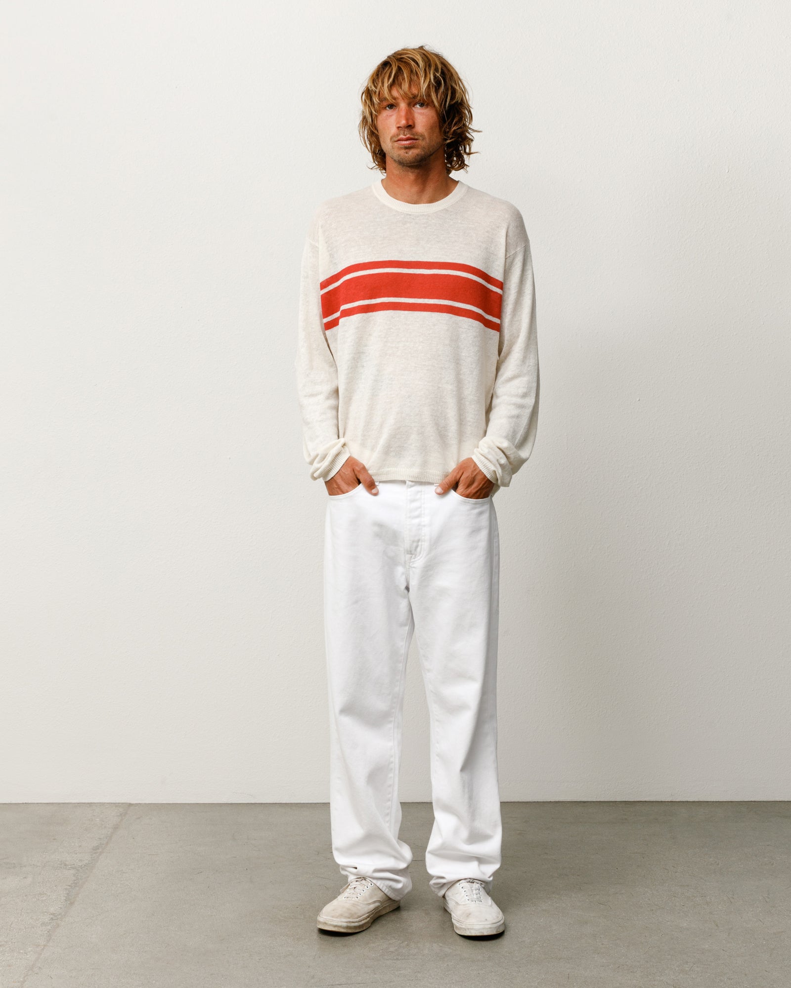 Striped Long Sleeve Sweater Unisex Long Sleeve In Bone