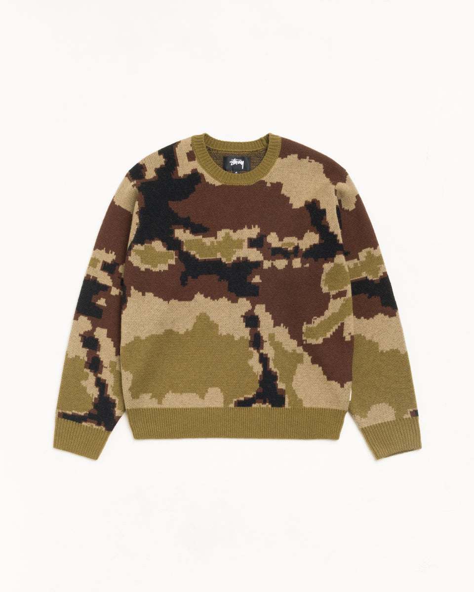 Camo Jacquard Sweater Unisex Long Sleeve In Camo