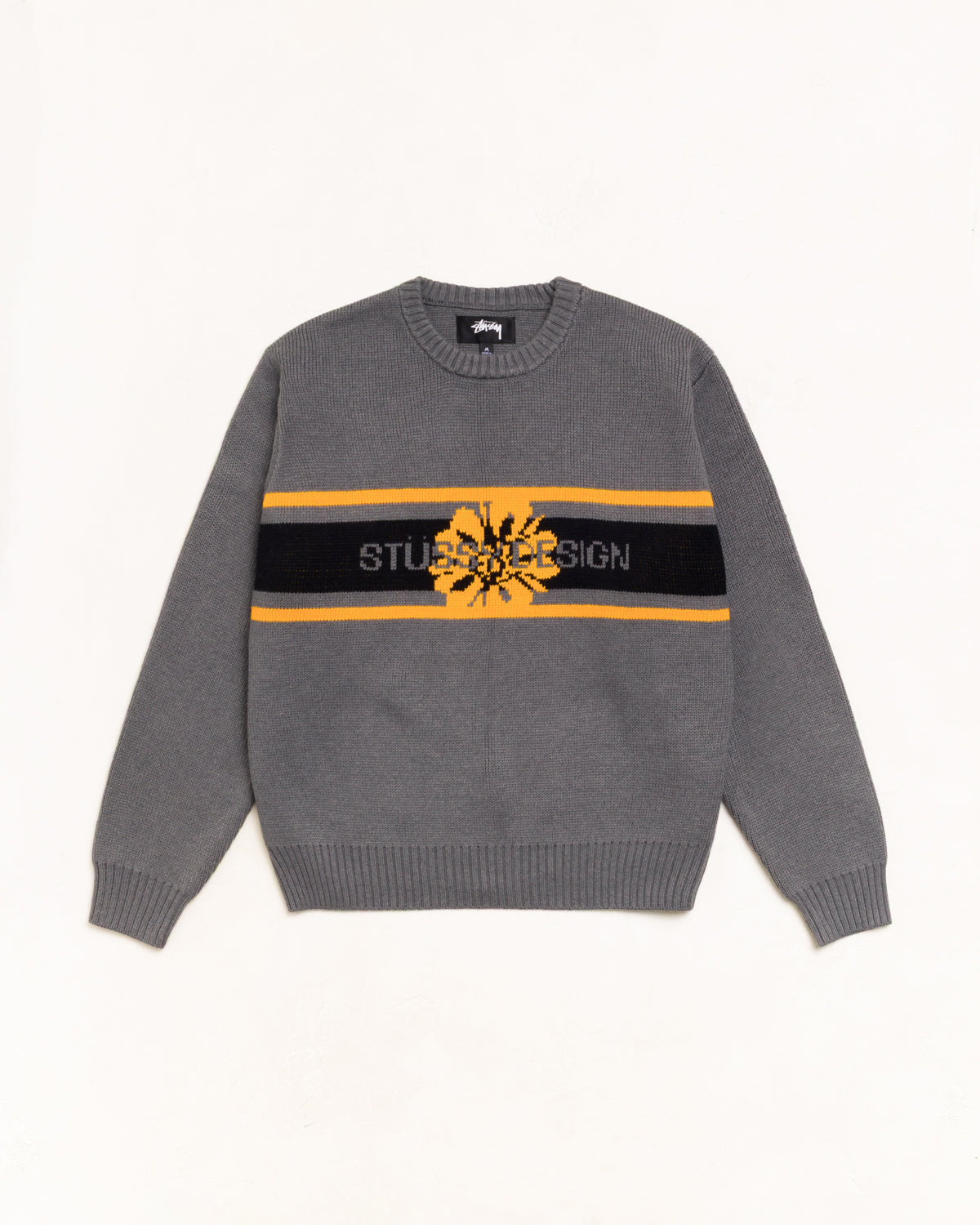 Striped Hibiscus Sweater Unisex Long Sleeve In Grey