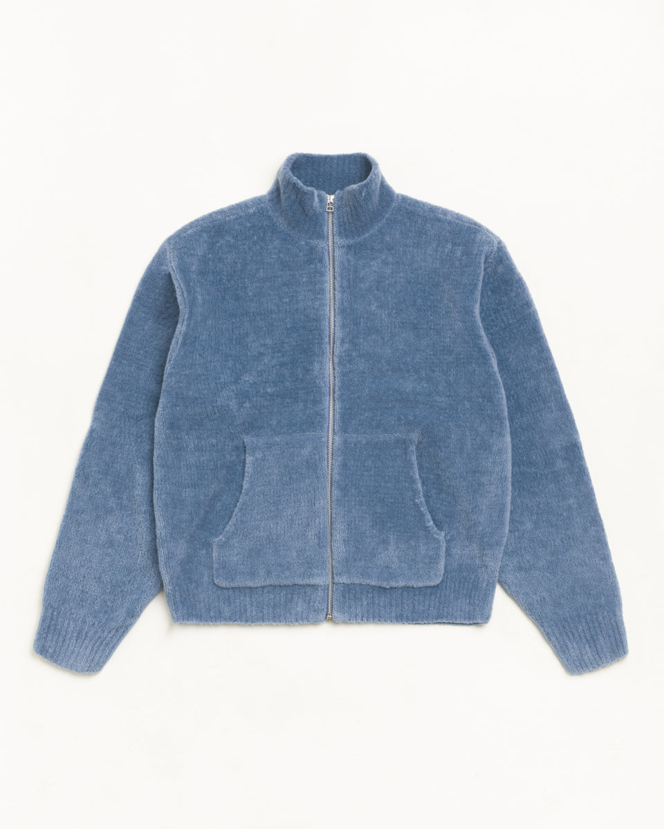 Wool Cashmere Zip Sweater Unisex Long Sleeve In Blue
