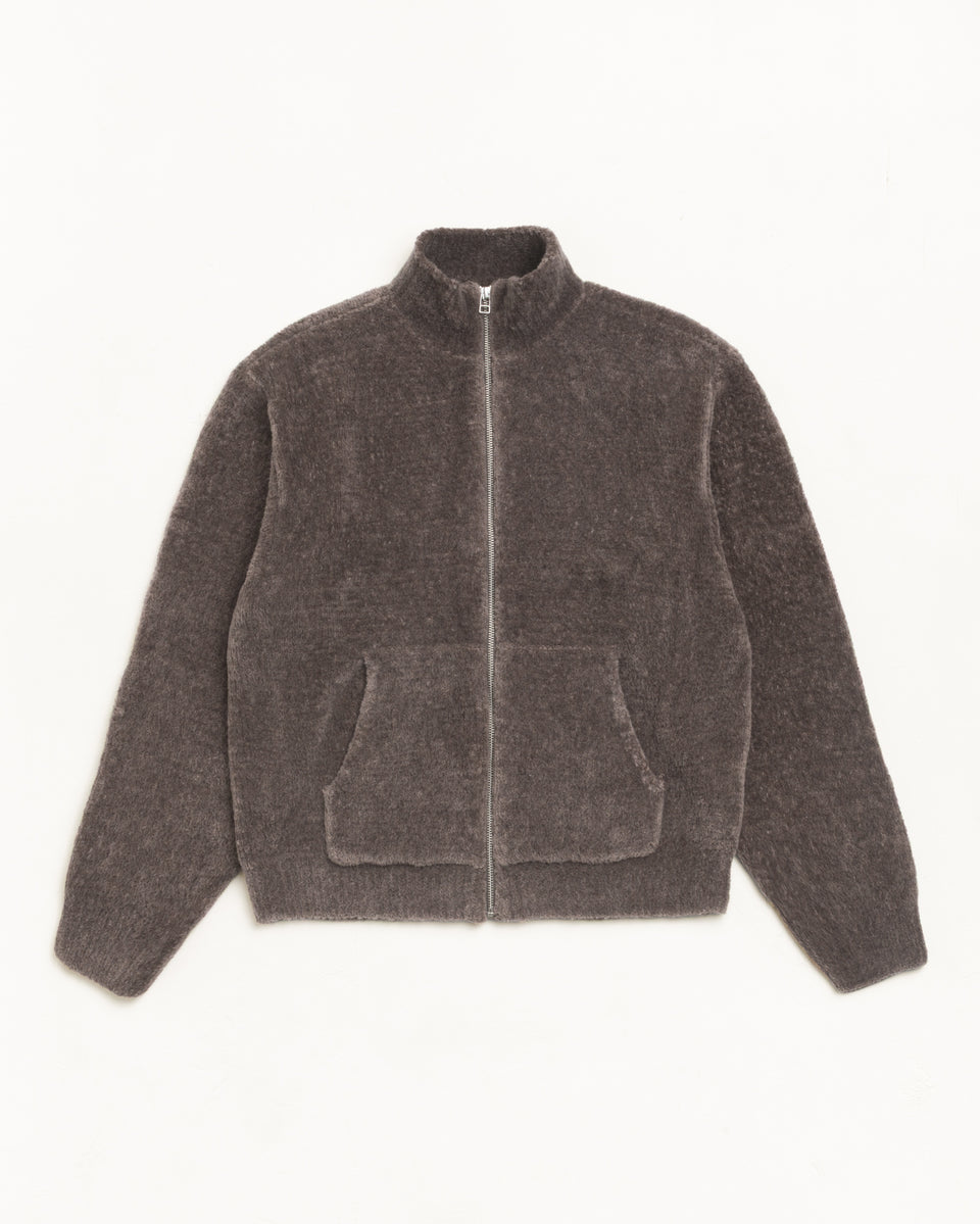 Wool Cashmere Zip Sweater Unisex Long Sleeve In Brown