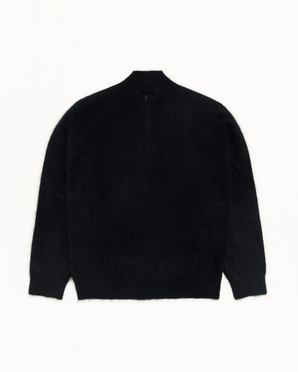Brushed Cashmere Quarterzip Unisex Long Sleeve In Black