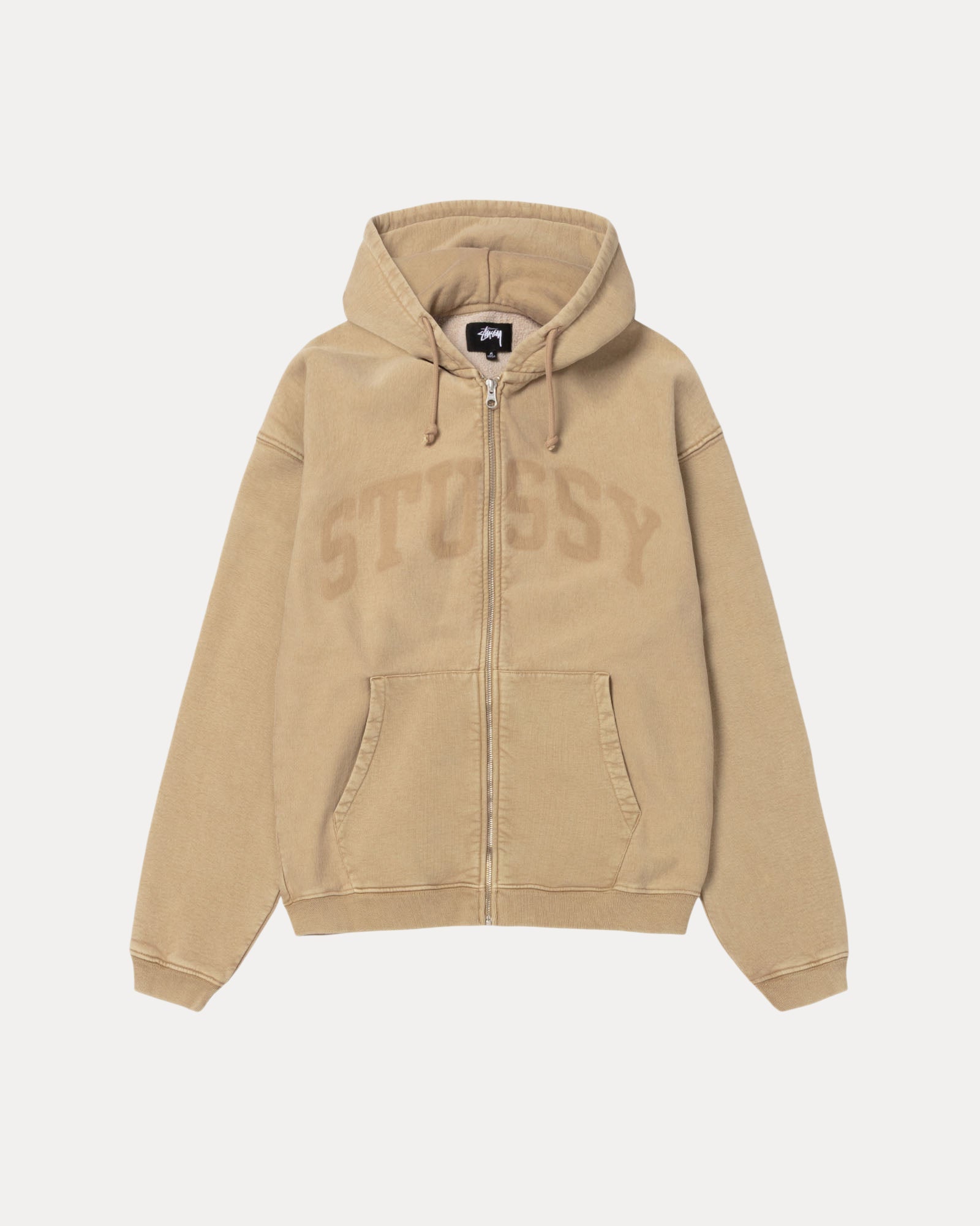 Faded Graphic Zip Hood Mens Long Sleeve In Washed Beige