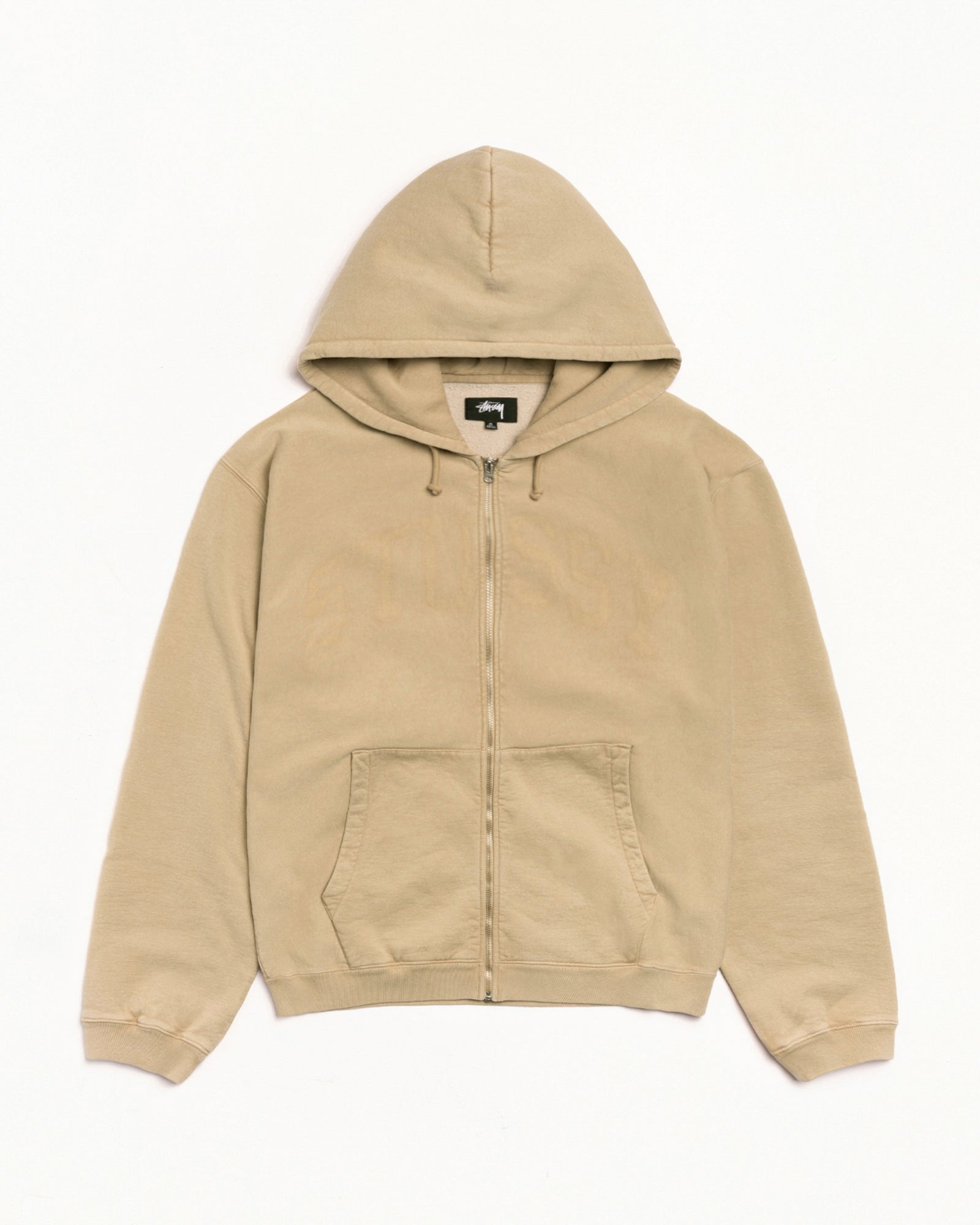 Faded Graphic Zip Hood Mens Long Sleeve In Washed Beige