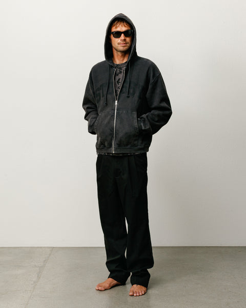 Faded Graphic Zip Hood Unisex Long Sleeve In Washed Black