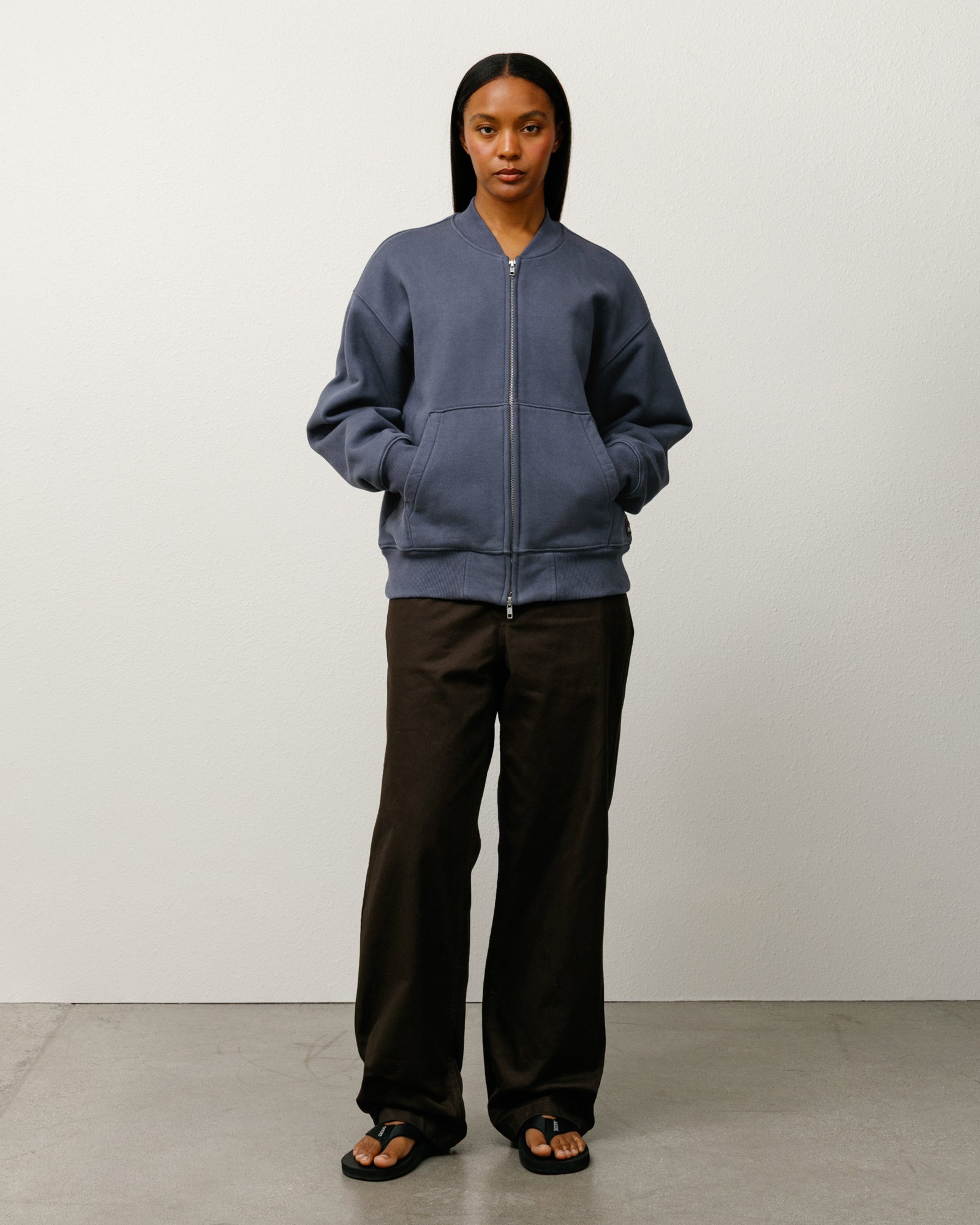 Thermal Lined Fleece Zip Mens Long Sleeve In Faded Blue