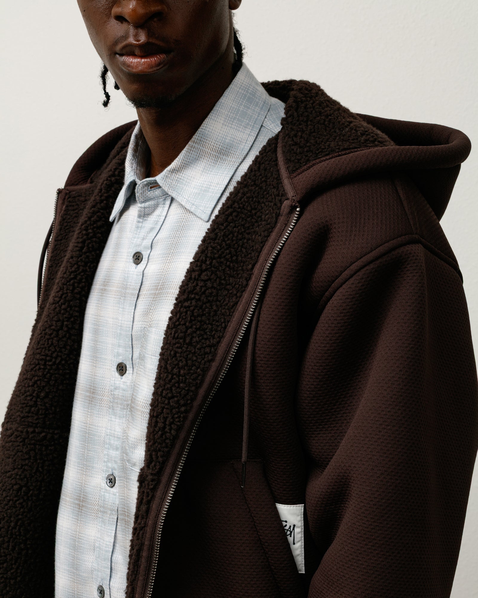 Bonded Sherpa Lined Hood Mens Long Sleeve In Brown