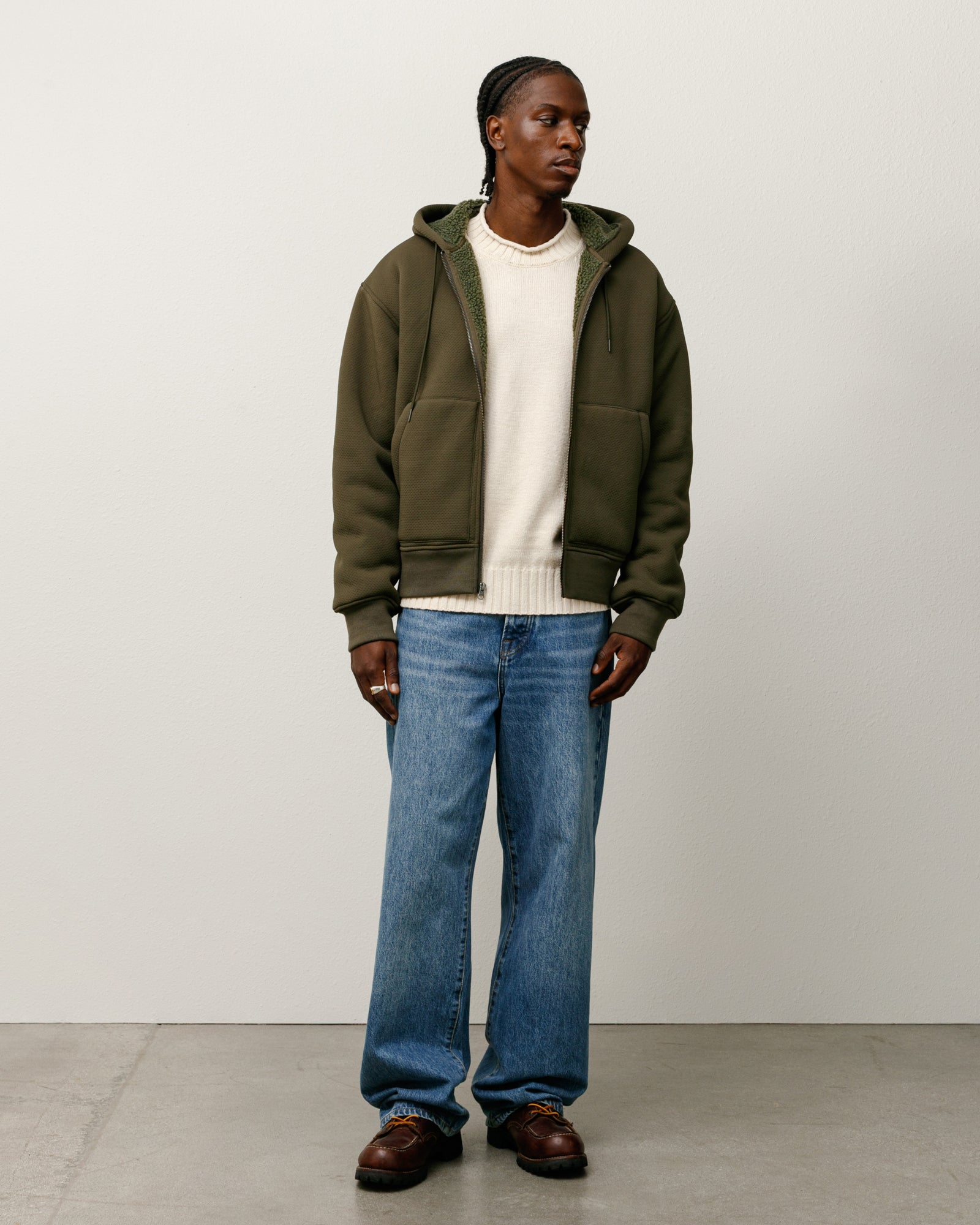 Bonded Sherpa Lined Hood Mens Long Sleeve In Green