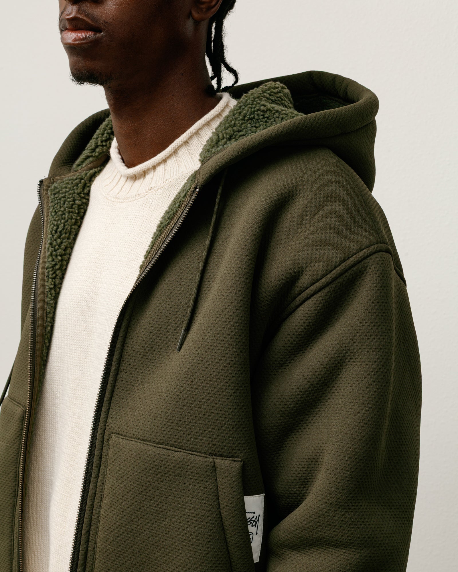 Bonded Sherpa Lined Hood Mens Long Sleeve In Green