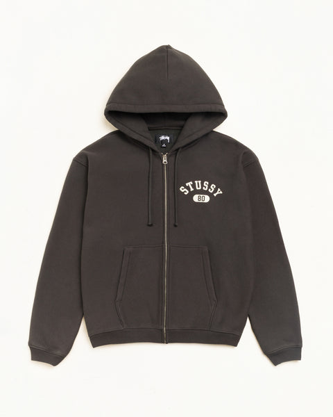 Varsity Zip Hood Unisex Long Sleeve In Washed Black