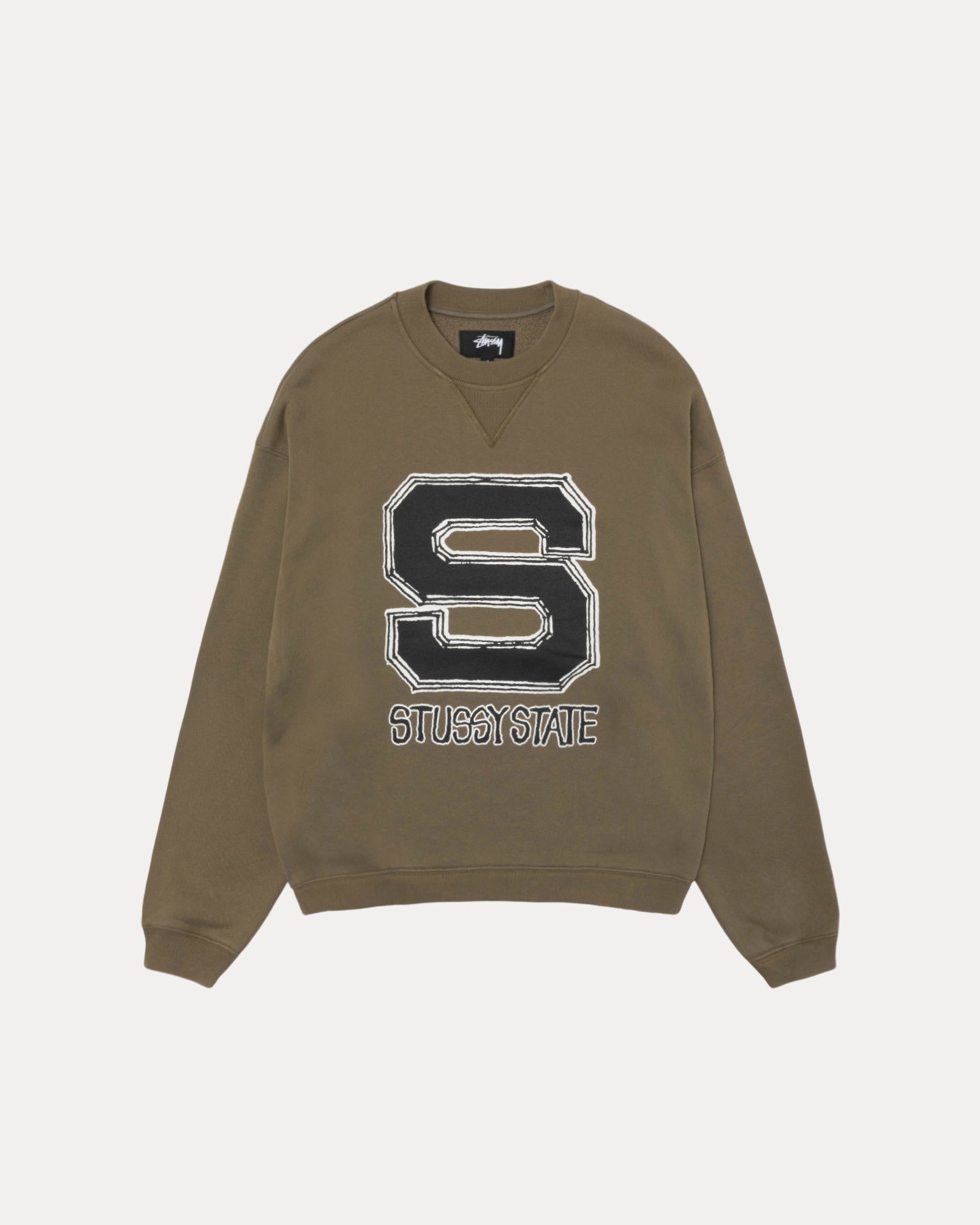 Stussy State Crew Mens Long Sleeve In Olive