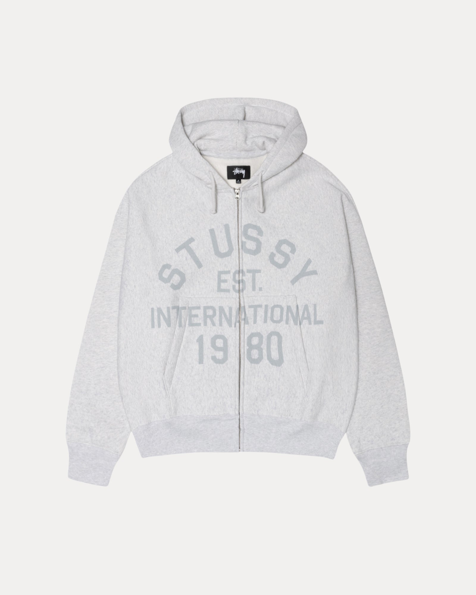 Stussy Est Printed Zip Hood Mens Long Sleeve In Ash Heather