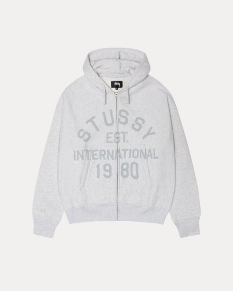 Stussy Est Printed Zip Hood Mens Long Sleeve In Ash Heather