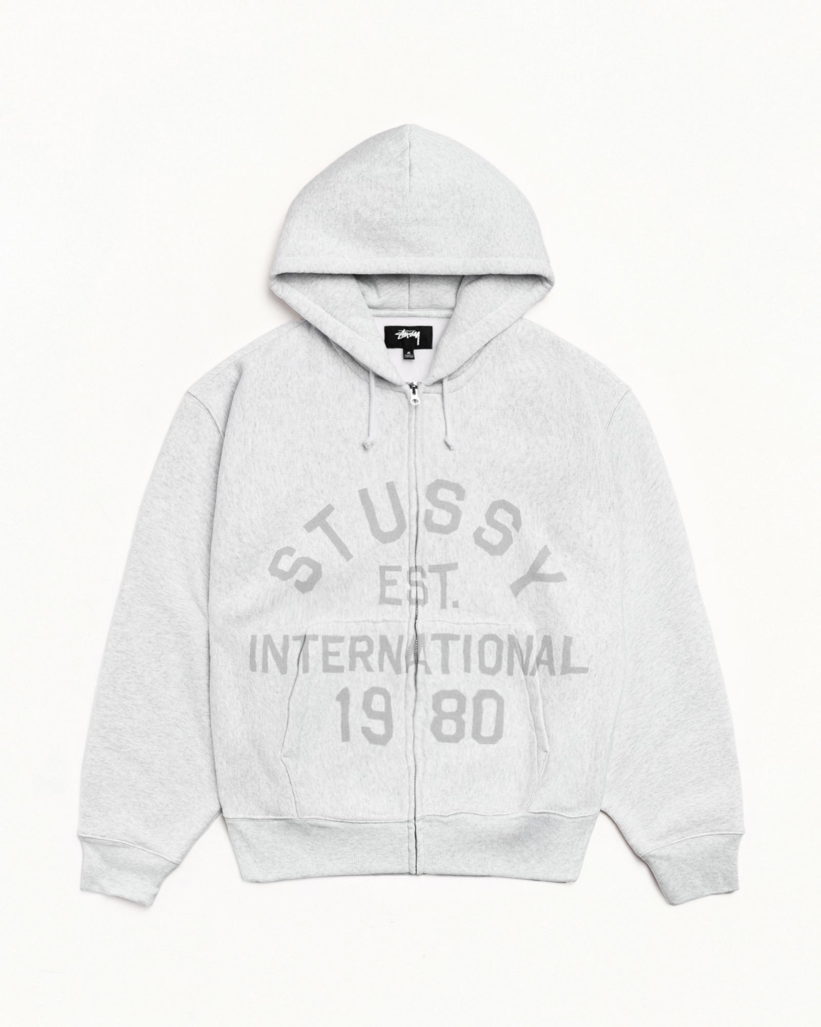 Stussy Est Printed Zip Hood Mens Long Sleeve In Ash Heather