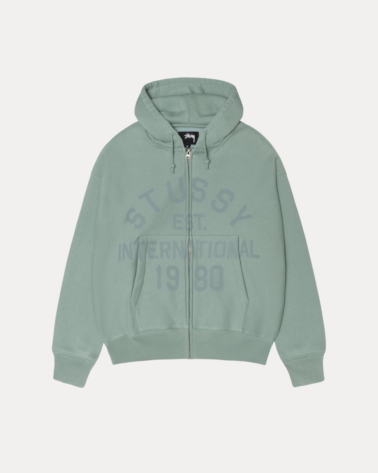 Stussy Est Printed Zip Hood Mens Long Sleeve In Grey Green