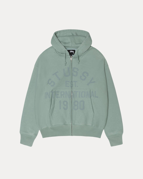 Stussy Est Printed Zip Hood Mens Long Sleeve In Grey Green