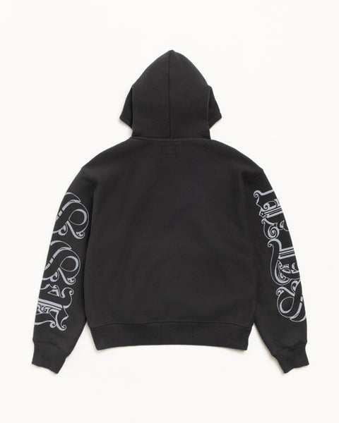 Motif Print Hood Mens Long Sleeve In Black
