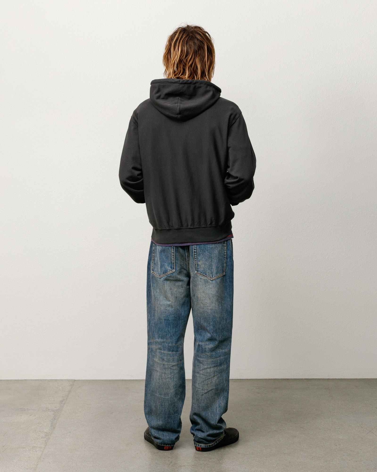 Lightweight Terry Zip Hoodie Unisex Long Sleeve In Black